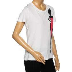 Pre Owned Boutique Moschino White Jersey Lady Print T-Shirt M