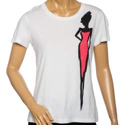 Pre Owned Boutique Moschino White Jersey Lady Print T-Shirt M