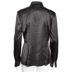 Pre Owned Moschino Couture Black Satin Ruffled Neck Shirt L
