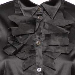 Pre Owned Moschino Couture Black Satin Ruffled Neck Shirt L