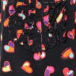 Pre Owned Boutique Moschino Black Heart Print Silk Top L