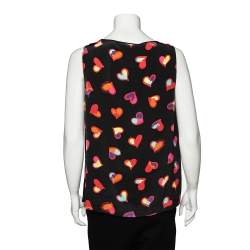 Pre Owned Boutique Moschino Black Heart Print Silk Top L