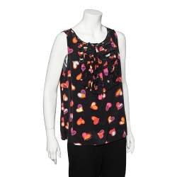 Pre Owned Boutique Moschino Black Heart Print Silk Top L