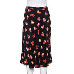 Pre Owned Boutique Moschino Black Heart Print Silk Skirt S