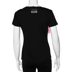 Pre Owned Boutique Moschino Black Stiletto Printed Cotton Feather Pin Detail T-Shirt M