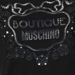 Pre Owned Boutique Moschino Black Cutwork Logo Detail Cotton Crewneck T-Shirt S