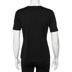 Pre Owned Boutique Moschino Black Cutwork Logo Detail Cotton Crewneck T-Shirt S