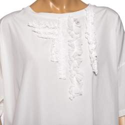 Pre Owned Boutique Moschino White Cotton Ruffle Detail Front Top S