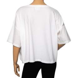 Pre Owned Boutique Moschino White Cotton Ruffle Detail Front Top S