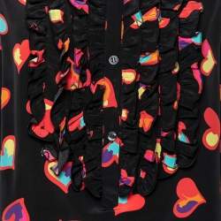 Boutique Moschino Black Heart Print Silk Top L