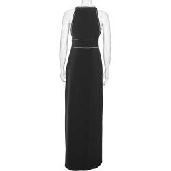 Pre Owned Boutique Moschino Black Crepe Plunging Neck Bow Embellished Detail Gown S