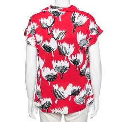Boutique Moschino Red Printed Crepe Ruffle Cap Sleeves Top S