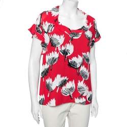 Boutique Moschino Red Printed Crepe Ruffle Cap Sleeves Top S