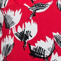 Boutique Moschino Red Printed Crepe Ruffle Cap Sleeves Top S
