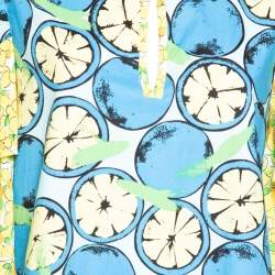 Pre Owned Boutique Moschino Blue and Yellow Floral Printed Cotton Ruffle Bell Sleeves Dress M