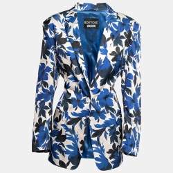 Boutique Moschino Blue Floral Printed Silk Single Breasted Blazer L