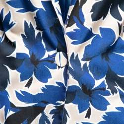 Boutique Moschino Blue Floral Printed Silk Single Breasted Blazer L