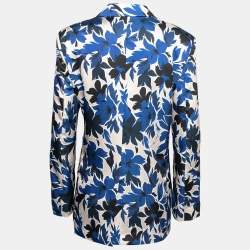 Boutique Moschino Blue Floral Printed Silk Single Breasted Blazer L