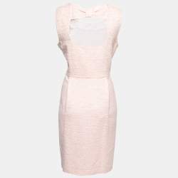 Pre Owned Boutique Moschino Pink Tweed Cut-Out Back Bow Detail Dress L