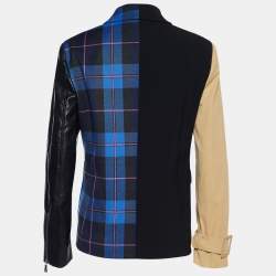 Pre Owned Boutique Moschino Color-Block Crepe & Leather Single Breasted Blazer M