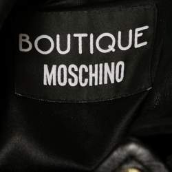 Pre Owned Boutique Moschino Black Leather Zip Embellished Cropped Jacket M