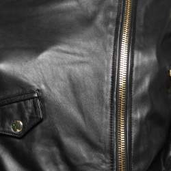 Pre Owned Boutique Moschino Black Leather Zip Embellished Cropped Jacket M