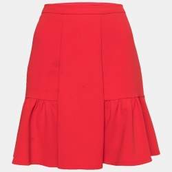 Pre Owned Boutique Moschino Red Crepe Flared Hem Skirt M