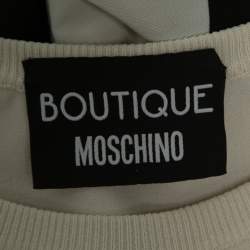 Pre Owned Boutique Moschino Cream Stretch Knit Ruffled Hem Top S