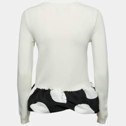 Pre Owned Boutique Moschino Cream Stretch Knit Ruffled Hem Top S