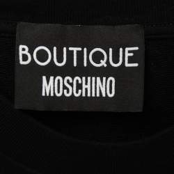 Pre Owned Boutique Moschino Black Logo Print Pearl-Embellished Cotton Sweatshirt XS
