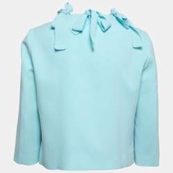 Pre Owned Boutique Moschino Aqua Blue Crepe Ribbon Detailed Jacket M