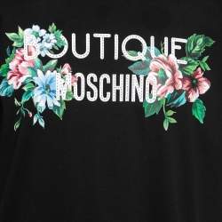 Pre Owned Boutique Moschino Black Cotton Floral Logo Print T-Shirt L