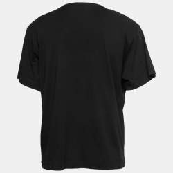 Pre Owned Boutique Moschino Black Cotton Floral Logo Print T-Shirt L