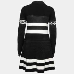 Pre Owned Boutique Moschino Black Patterned Lurex Knit Button Front Dress M