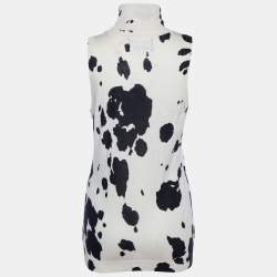 Pre Owned Boutique Moschino Cream Printed Silk & Cashmere Turtleneck Sleeveless Top L