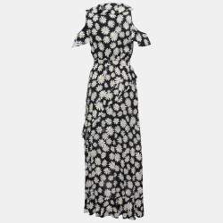 Pre Owned Boutique Moschino Black Daisy Printed Crepe Ruffled Maxi Dress S
