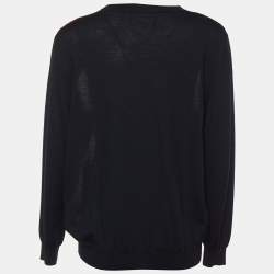 Pre Owned Boutique Moschino Black Heart Printed Wool & Satin Pullover L
