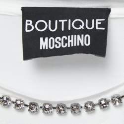 Pre Owned Boutique Moschino White Cotton Logo Print Rhinestone-Embellished T-Shirt M