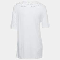Pre Owned Boutique Moschino White Cotton Logo Print Rhinestone-Embellished T-Shirt M