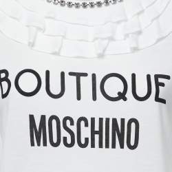 Pre Owned Boutique Moschino White Cotton Logo Print Rhinestone-Embellished T-Shirt M
