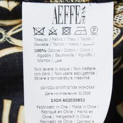 Pre Owned Boutique Moschino Black/Gold Printed Cotton Ruffled Top M