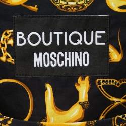 Pre Owned Boutique Moschino Black/Gold Printed Cotton Ruffled Top M