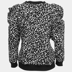 Pre Owned Boutique Moschino White/Black Printed Cotton Ruched Sleeve Sweater L