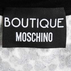 Pre Owned Boutique Moschino White/Black Printed Cotton Ruched Sleeve Sweater L