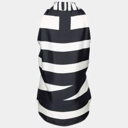 Pre Owned Moschino Couture Monochrome Printed Silk Neck Tie Detail Sleeveless Shirt M