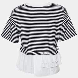 Pre Owned Boutique Moschino Black & White Striped Knit Ruffle Trim Top S