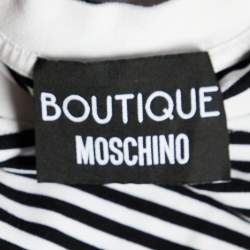 Pre Owned Boutique Moschino Black & White Striped Knit Ruffle Trim Top S
