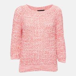 Pre Owned Boutique Moschino Pink/White Knit Crew Neck Sweater M