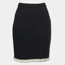 Boutique Moschino Black Wool Lace Trimmed Pencil Skirt M
