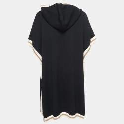 Pre Owned Boutique Moschino Black Cable Knit Button Front Hooded Cardigan M